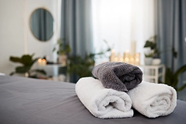 Pile of folded towels.